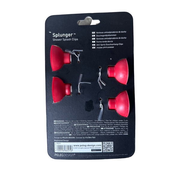 PELEG DESIGN Splunger - Anti-splash shower curtain clips, White and Red - Picture 7 of 7